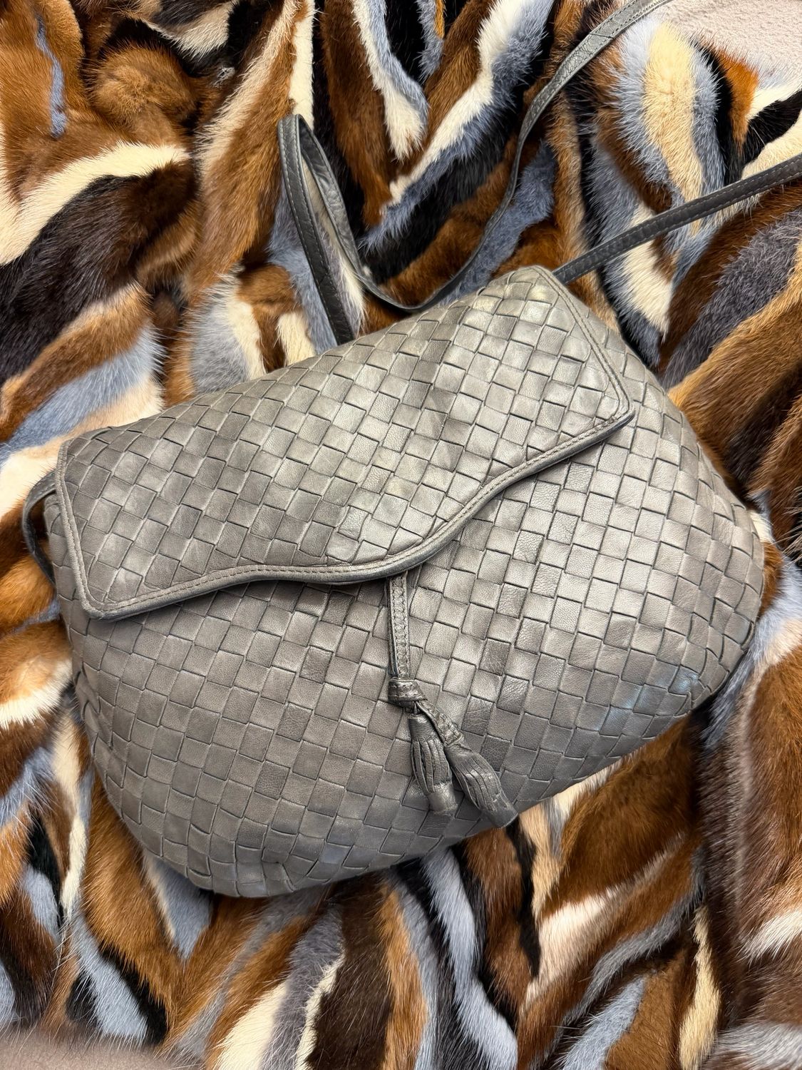 BORSA BOTTEGA VENETA PELLE INTRECCIATA SOFT GREY