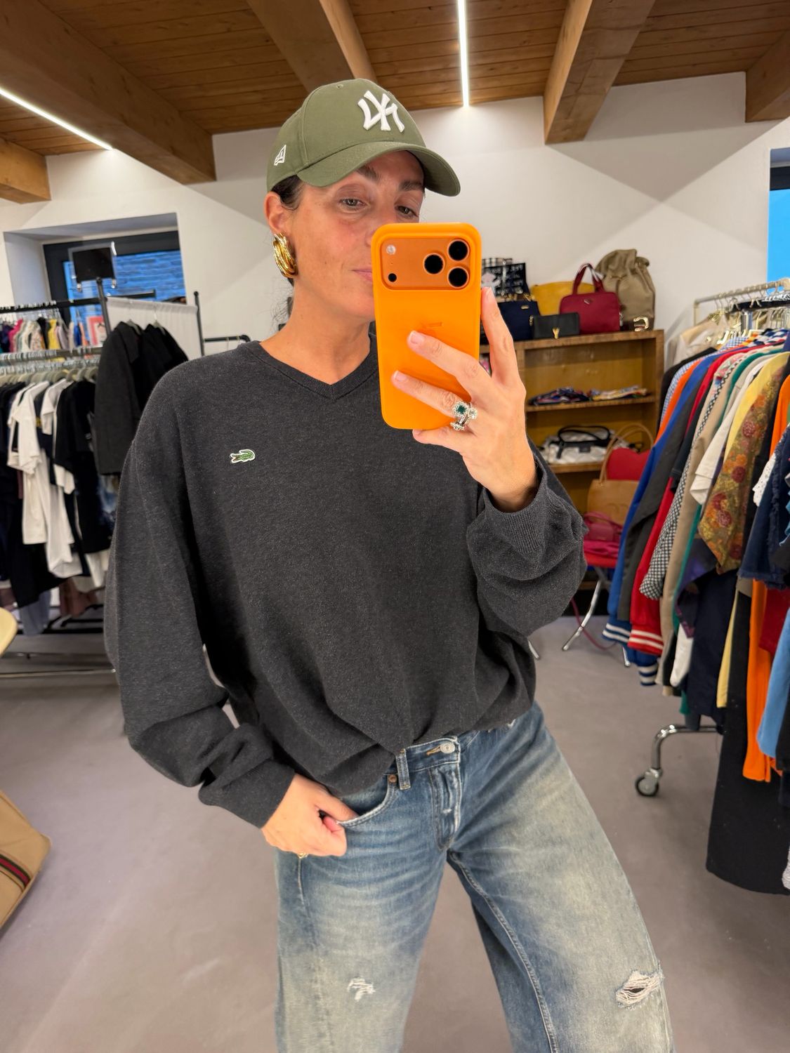 MAGLIONCINO OVER LACOSTE GRIGIO SCURO MÉLANGE 
