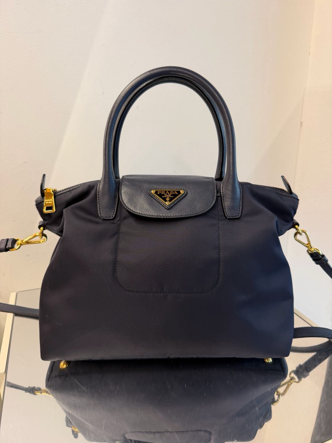 PRADA NYLON E SAFFIANO BLU
