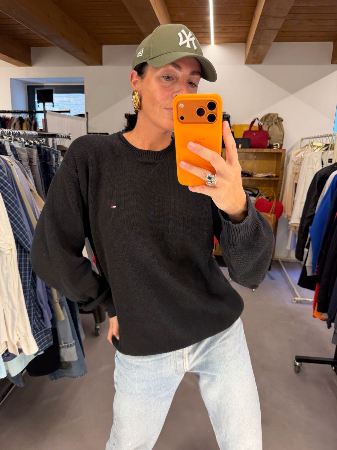 MAGLIONE TOMMY HILFIGHER NERO GIROCOLLO COTONE TG XL UNISEX