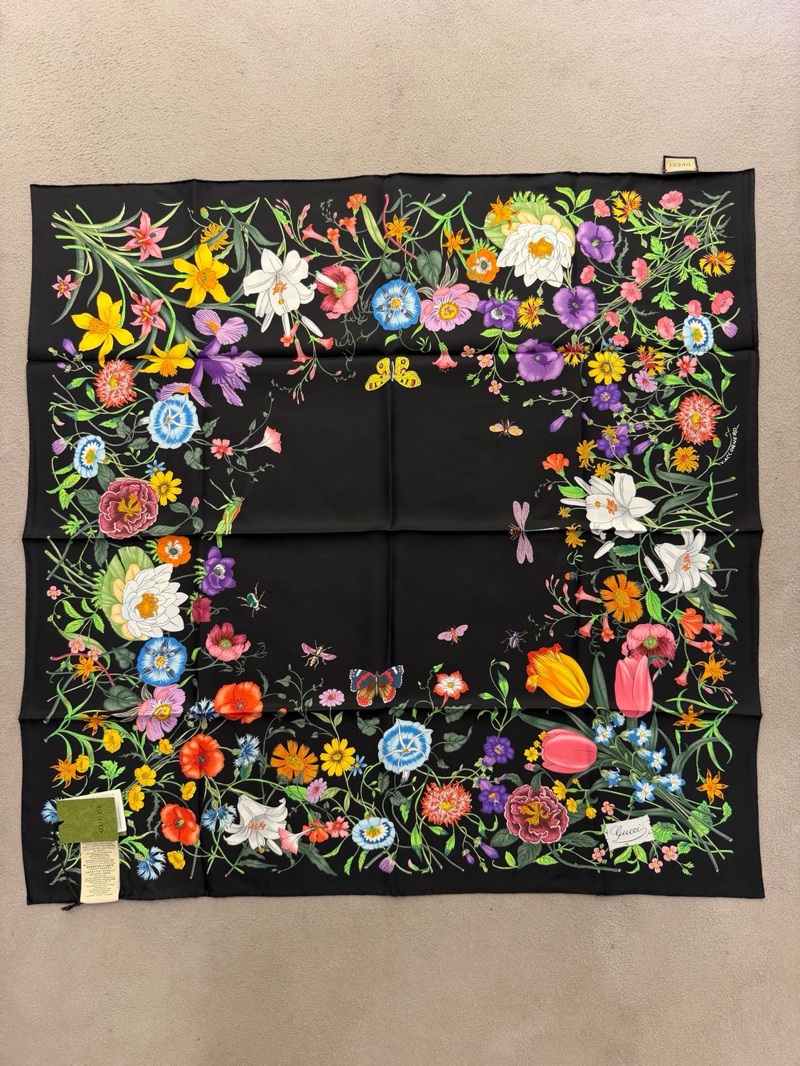 FOULARD FLORA GUCCI DARK EDITION NUOVO CON CARTELLINI