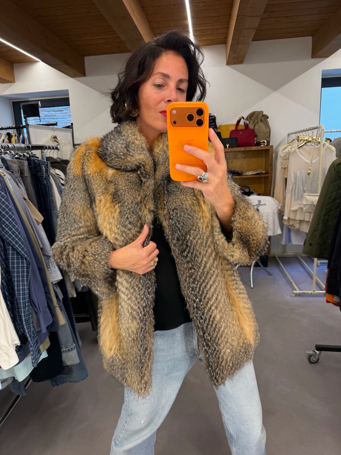 PELLICCIA VINTAGE VOLPE ARGENTATA MIELATA