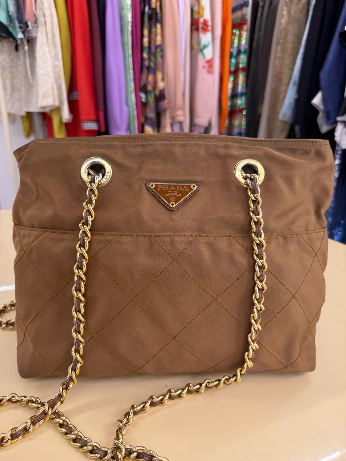 BORSA PRADA VINTAGE NYLON TRAPUNTATO TABACCO