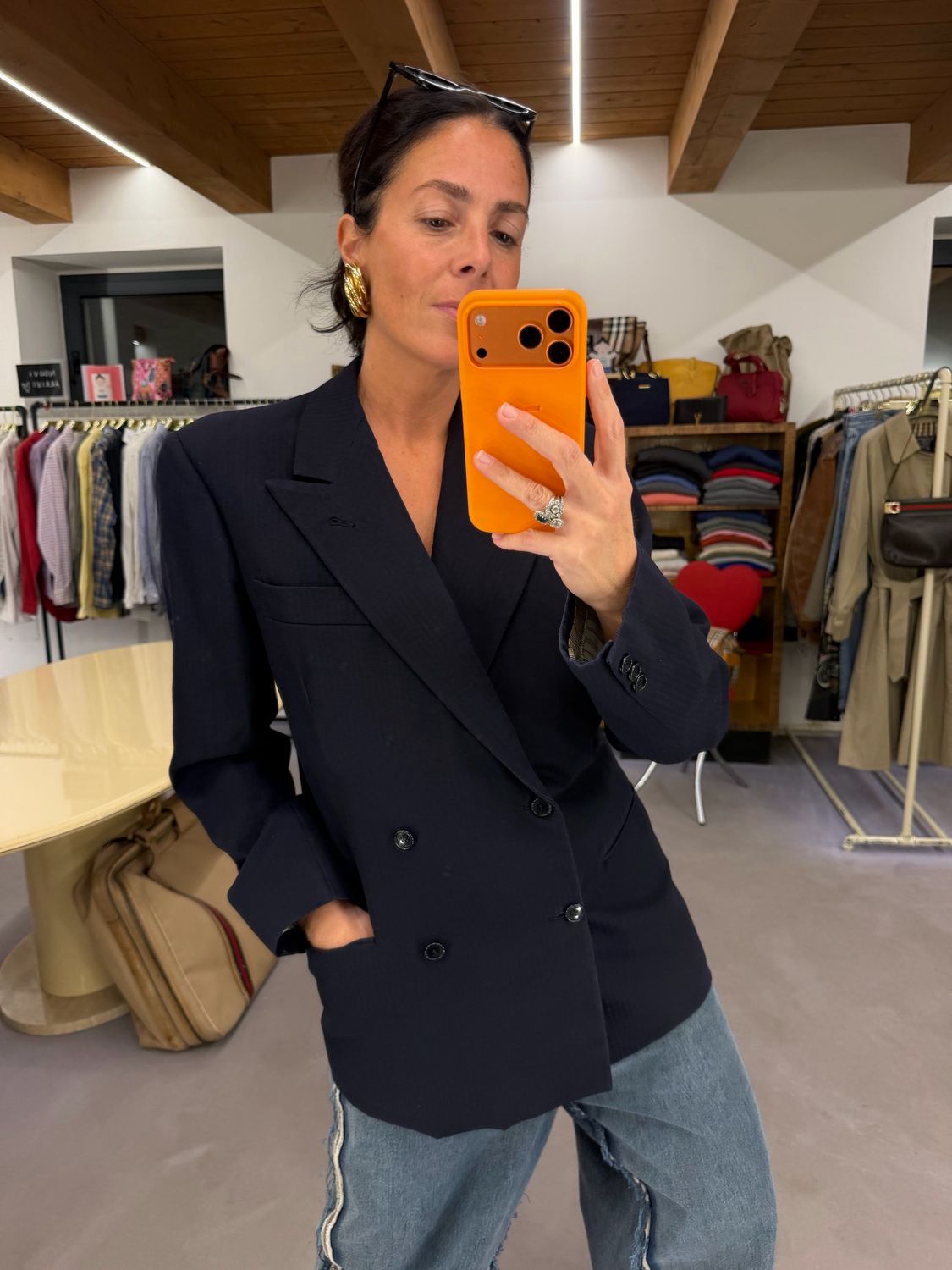 BLAZER BLU DOPPIO PETTO REVER A LANCIA PURA LANA VERGINE TG 48