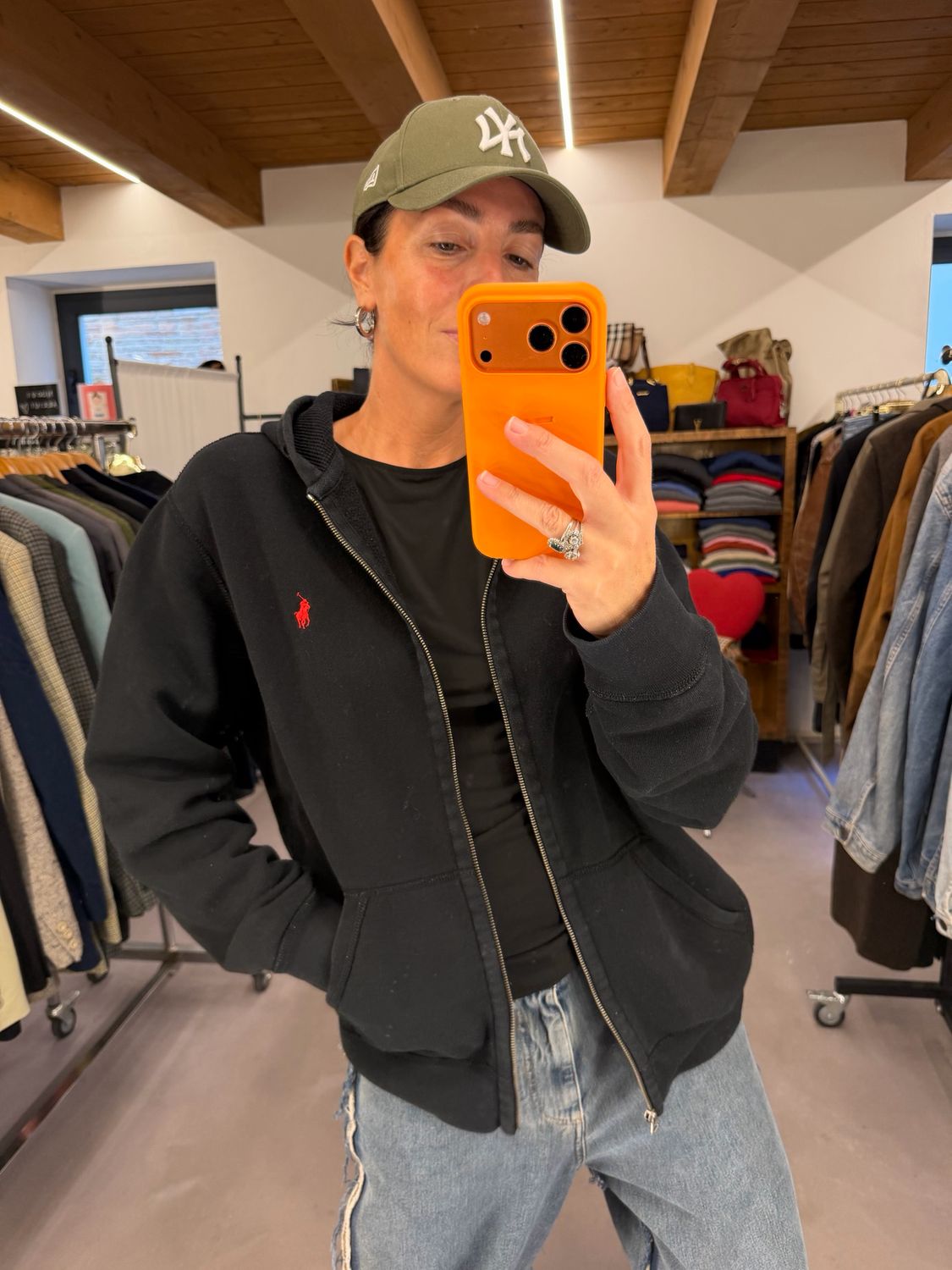 FELPA RALPH LAUREN NERA CAPPUCCIO ZIP TG L UNISEX