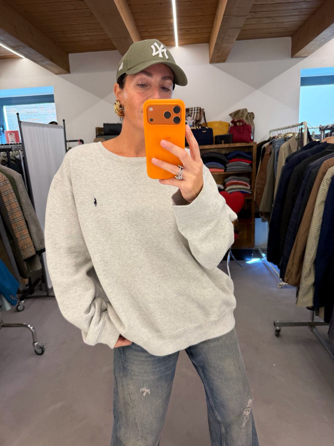 FELPA GIROCOLLO RALPH LAUREN GRIGIO CHIARO TG XXL UNISEX