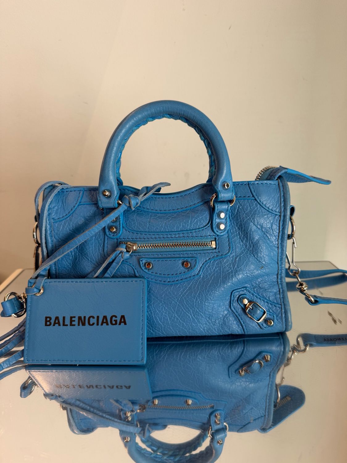 BALENCIAGA MINI CITY PELLE AZZURRA