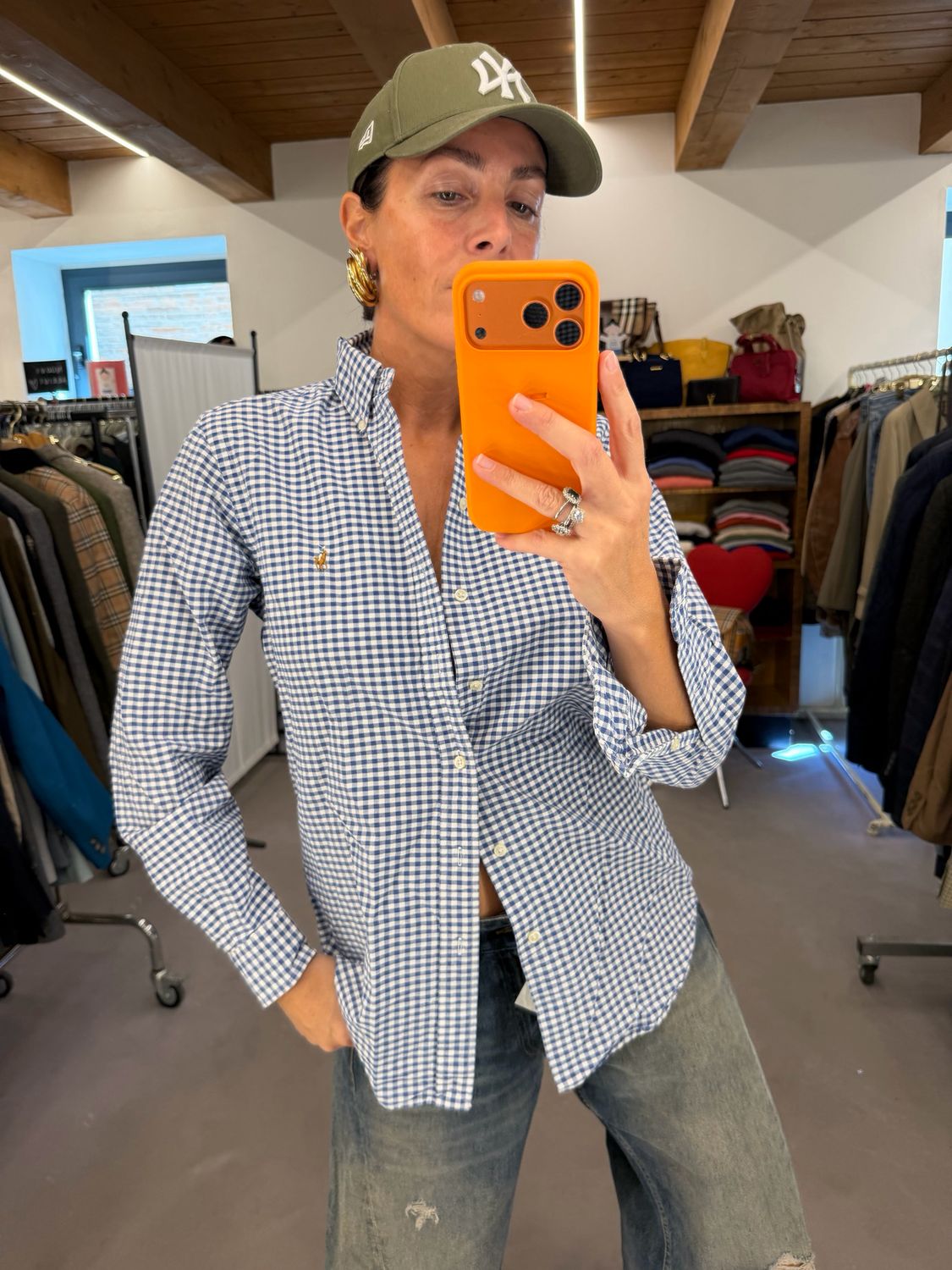 CAMICIA RALPH LAUREN OXFORD VICHY BIANCO BLU CAVALLINO DETTAGLIATO TG S UNISEX