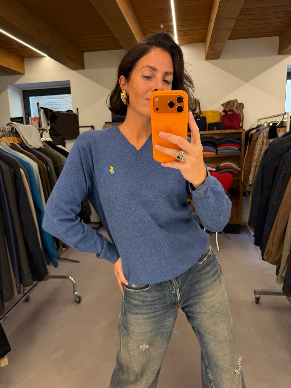 MAGLIONCINO RALPH LAUREN BLUETTE V NECK CAVALLINO GIALLO TG S UNISEX