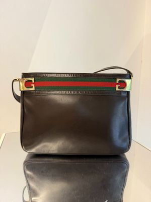 BORSA GUCCI VINTAGE PELLE MARRONE BANDA WEB