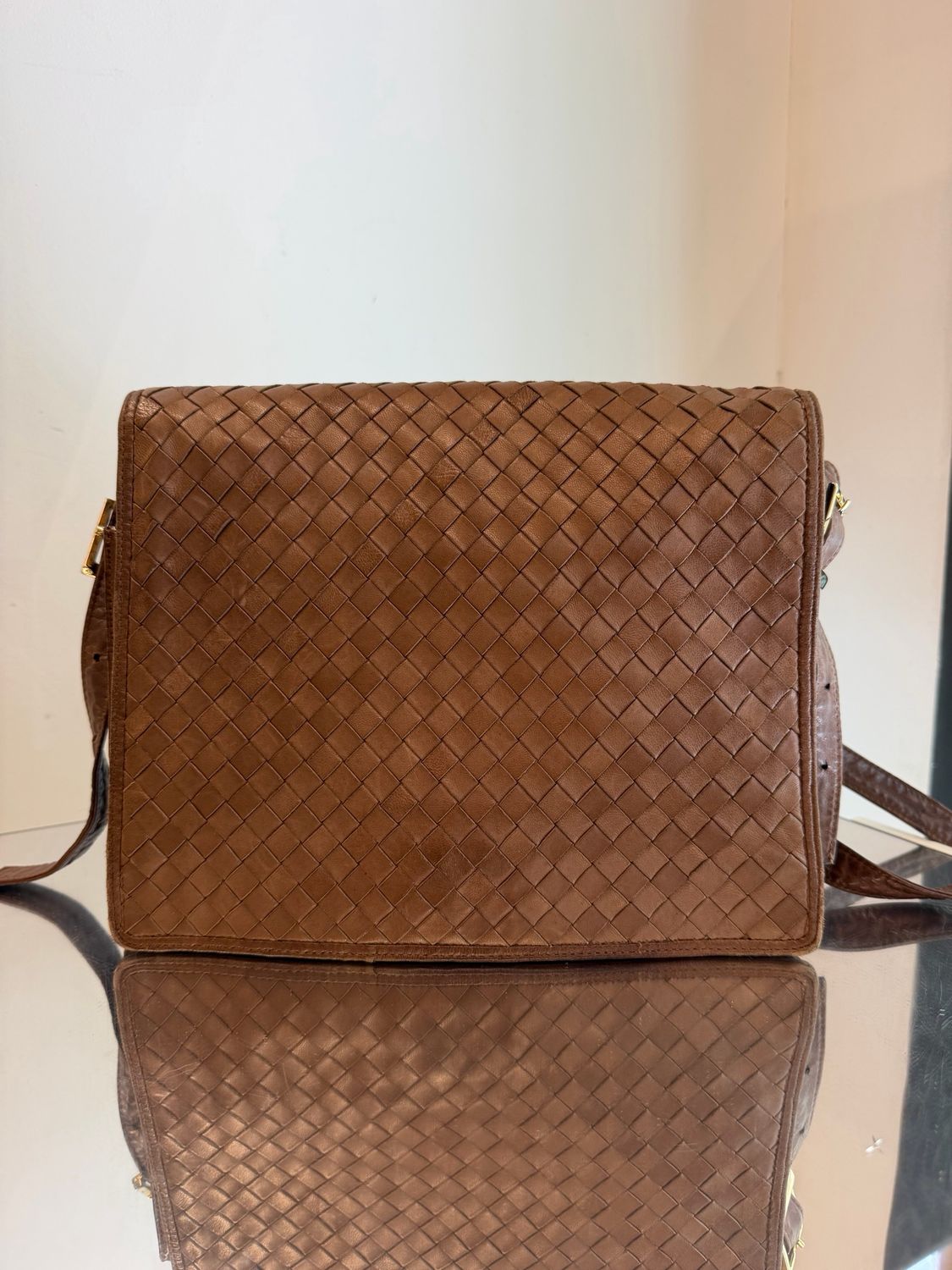 BORSA BOTTEGA VENETA VINTAGE PELLE INTRECCIATA NOCCIOLA