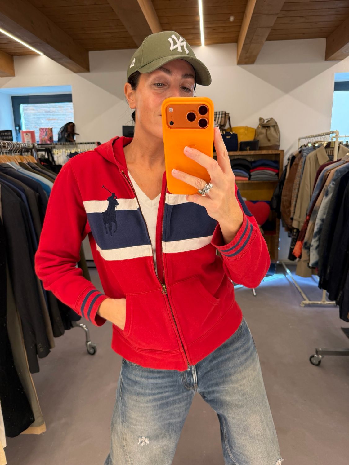 FELPA RALPH LAUREN TRE COLORI CON CAPPUCCIO E MAXI LOGO