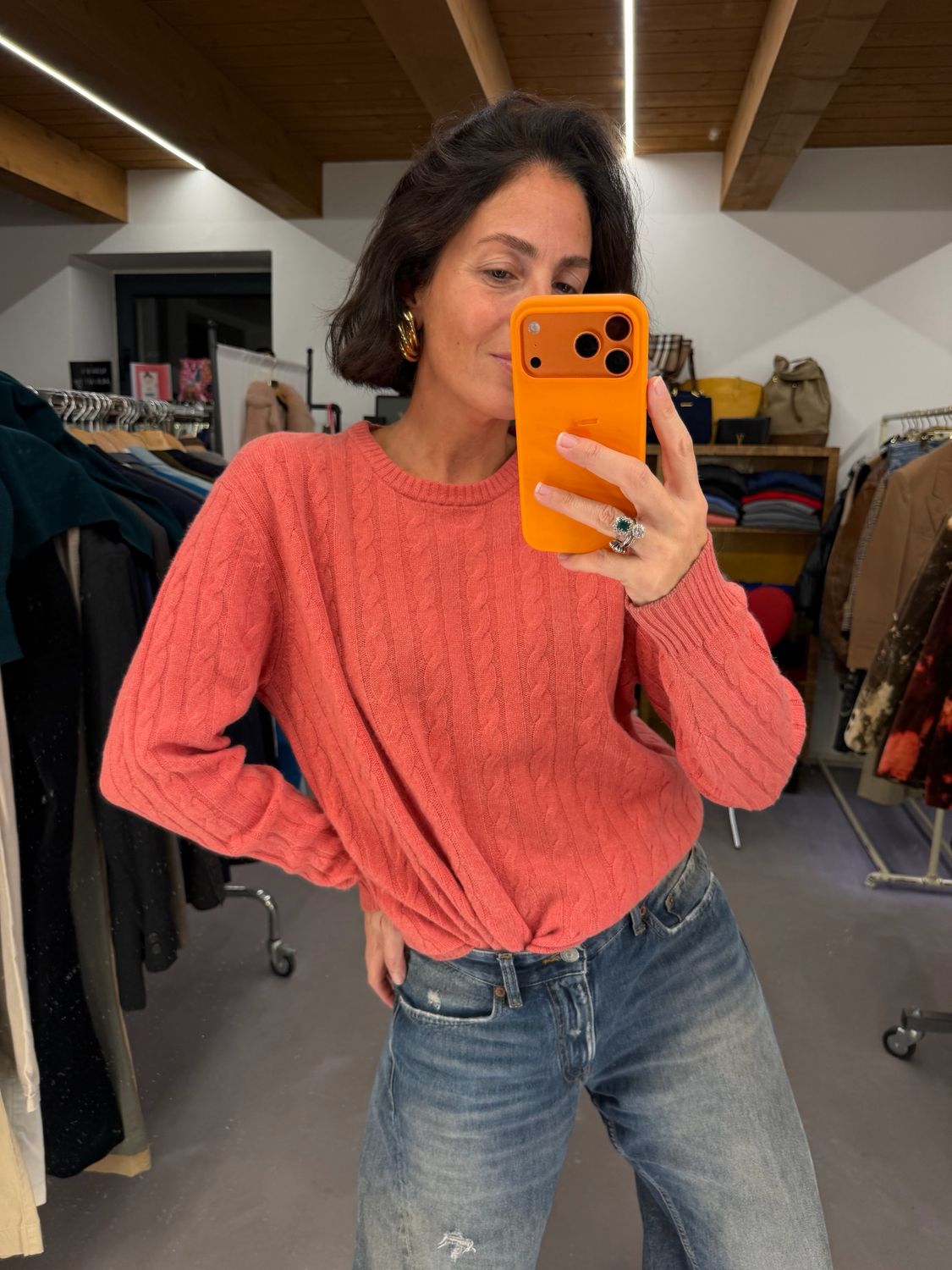MAGLIONCINO PURO CASHMERE TRECCE FRAGOLA TG L UNISEX