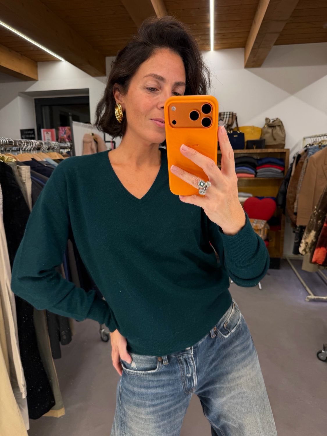 MAGLIONCINO PURO CASHMERE VERDE BOTTIGLIA V NECK DONNA TG S