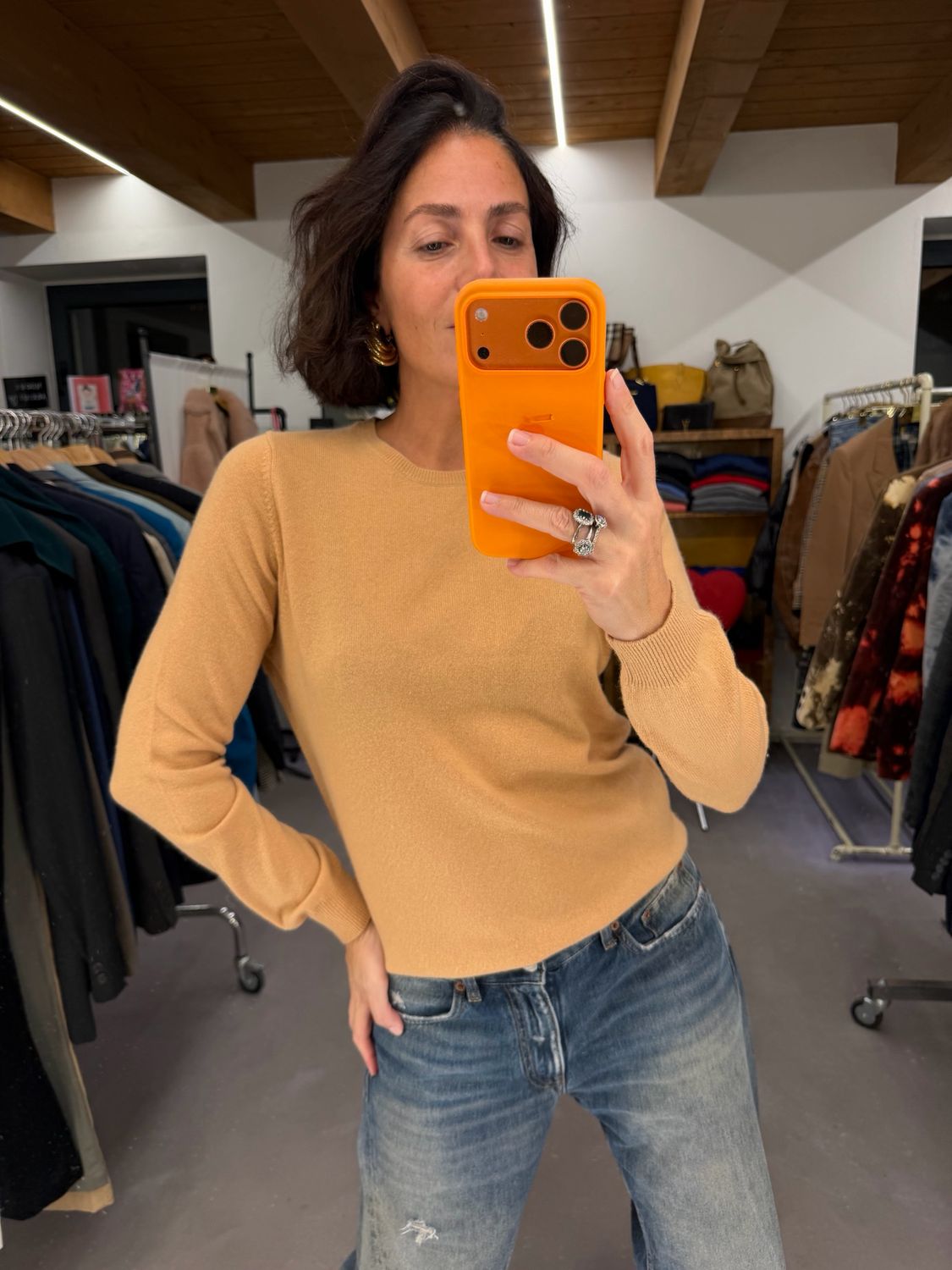MAGLIONCINO PURO CASHMERE CAMMELLO TG M DONNA 