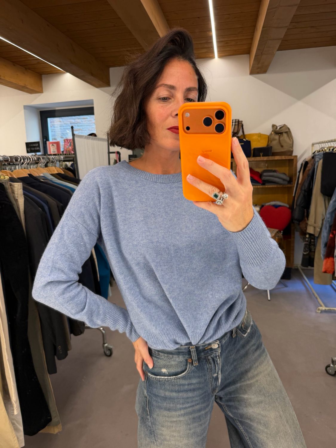 MAGLIONCINO PURO CASHMERE AZZURRO DONNA TG XL SLIM