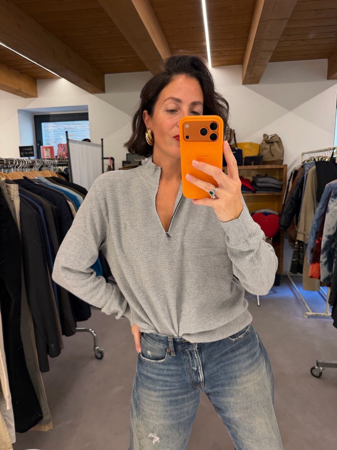 MEZZO COLLO MEZZA ZIP RALPH LAUREN GRIGIO CHIARO MÉLANGE LAVORAZIONE A INTRECCIO CAVALLINO GRIGIO TG M UNISEX