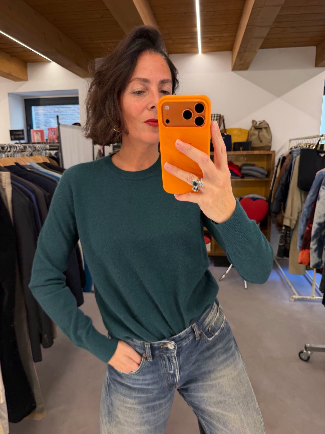 MAGLIONCINO PURO CASHMERE GIROCOLLO VERDE SCURO DONNA TG L 