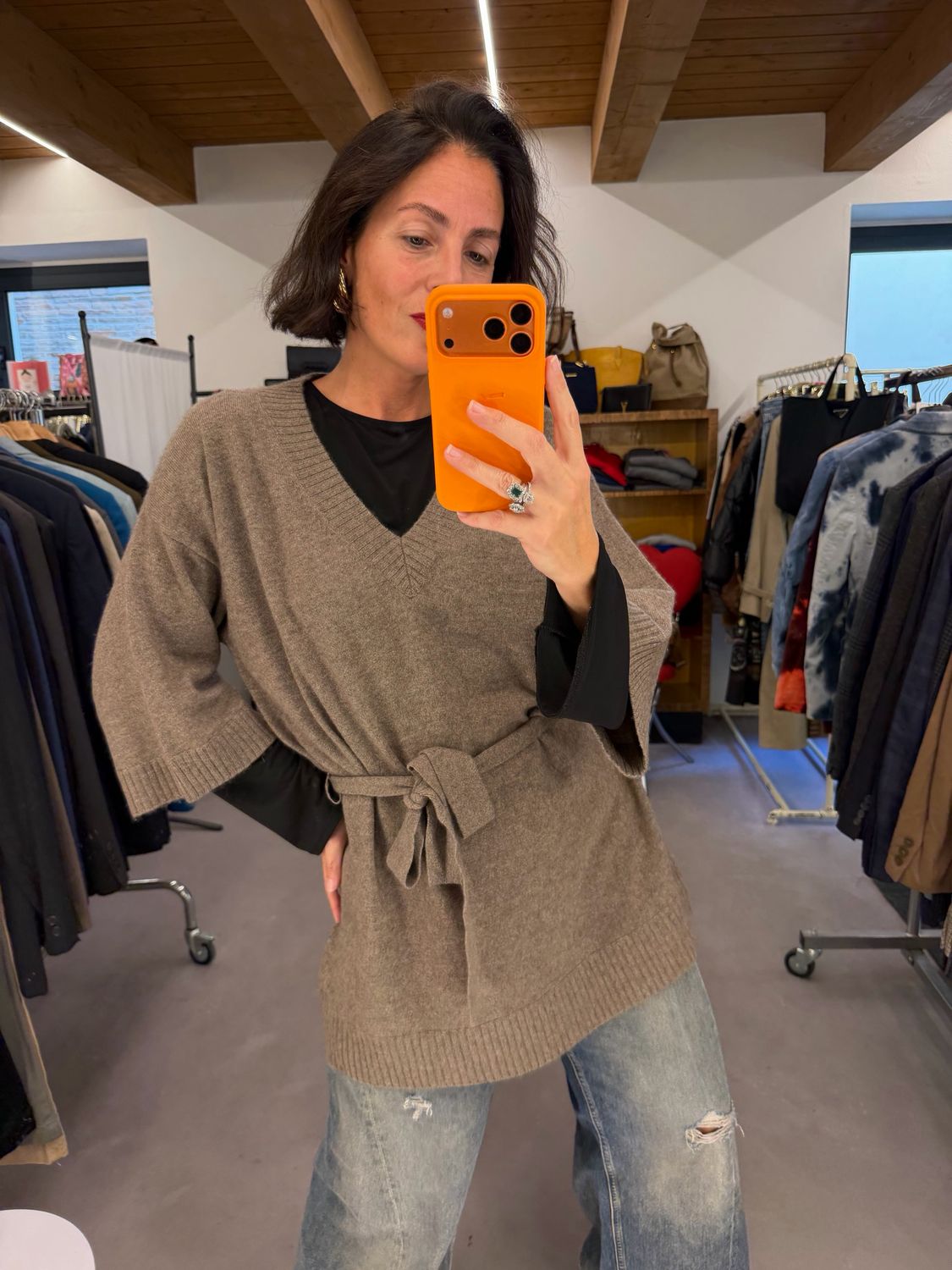 MAGLIONCINO KIMONO PURO CASHMERE NOCCIOLA DONNA TG L 