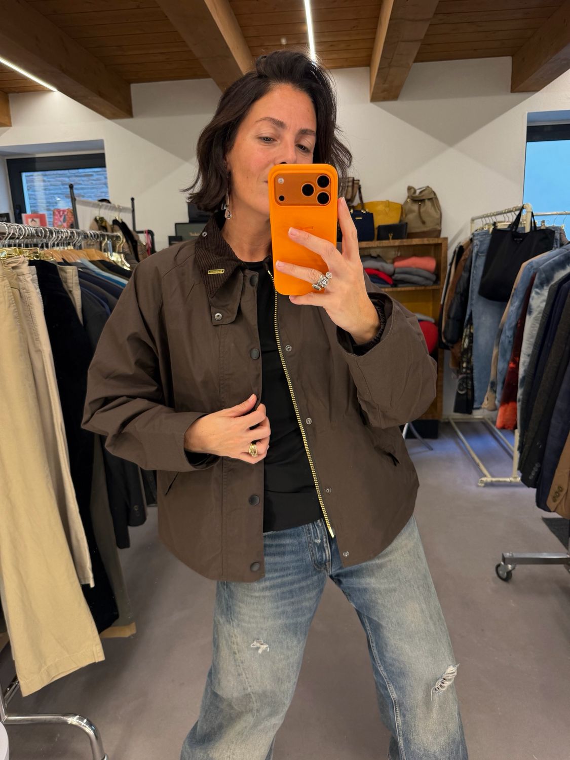BARBOUR MARRONE MODELLO TRANSPORT NUOVO TG 36 UNISEX CON SPILLA 