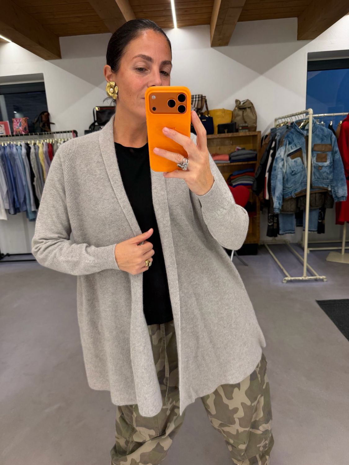 CARDIGAN APERTO GRIGIO CHIARO MÉLANGE MODELLO DONNA TG UNICA 