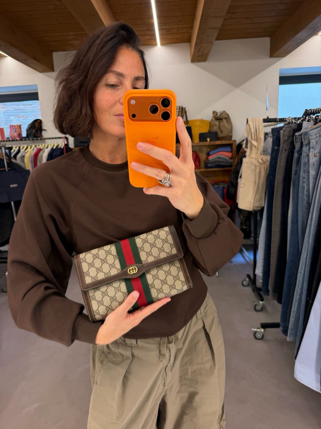 CLUTCH GUCCI VINTAGE OPHIDIA MARRONE