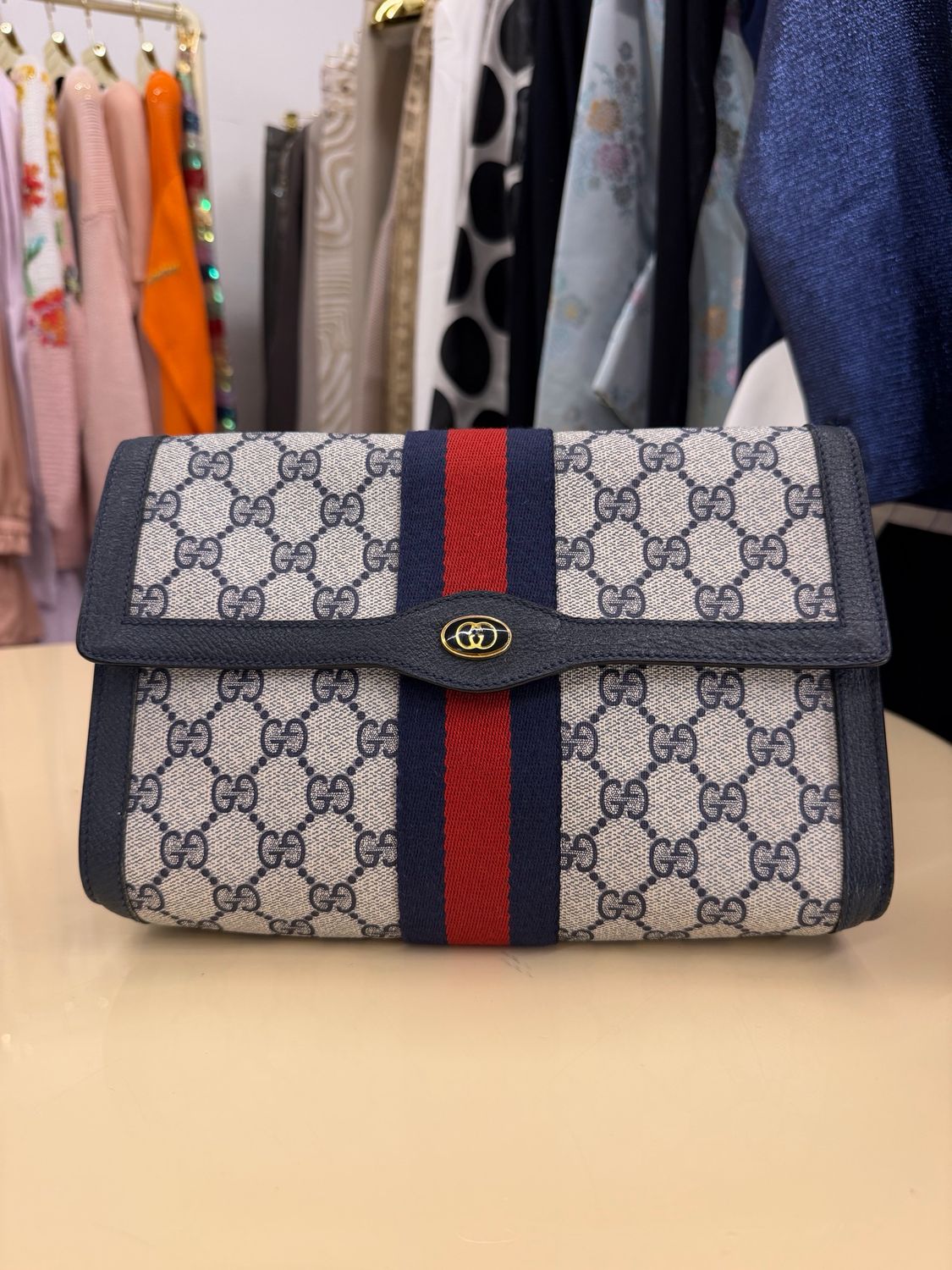 CLUTCH GUCCI VINTAGE OPHIDIA BLU