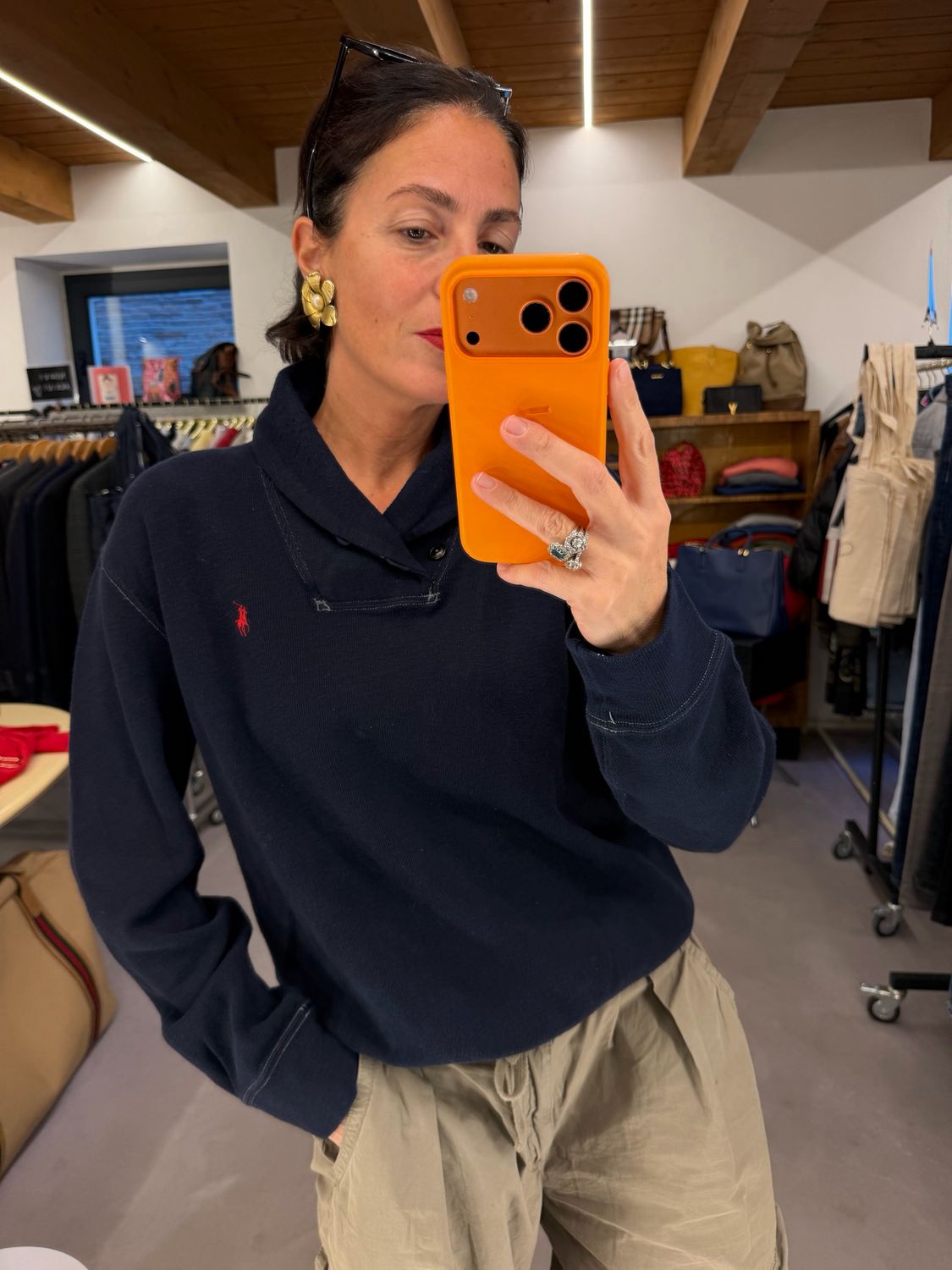 MAGLIONE RALPH LAUREN COLLO SCIALLATO BLU CAVALLINO ROSSO TG M 
