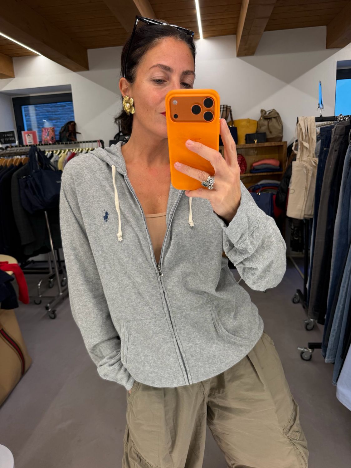 FELPA COTONE JERSEY RALPH LAUREN GRIGIO CHIARO MÉLANGE CAVALLINO BLU TG L 