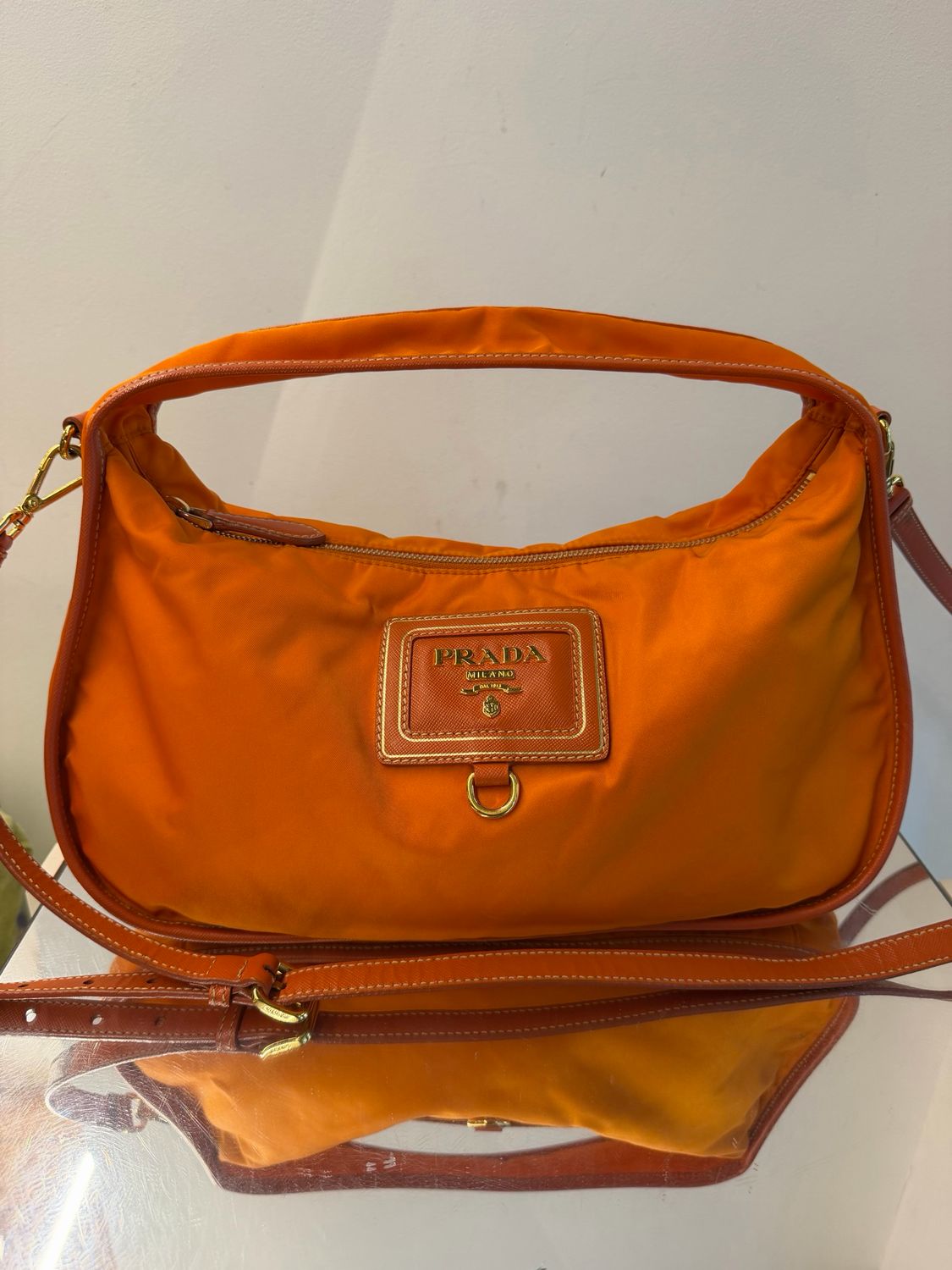 BORSA PRADA NYLON E SAFFIANO ARANCIO