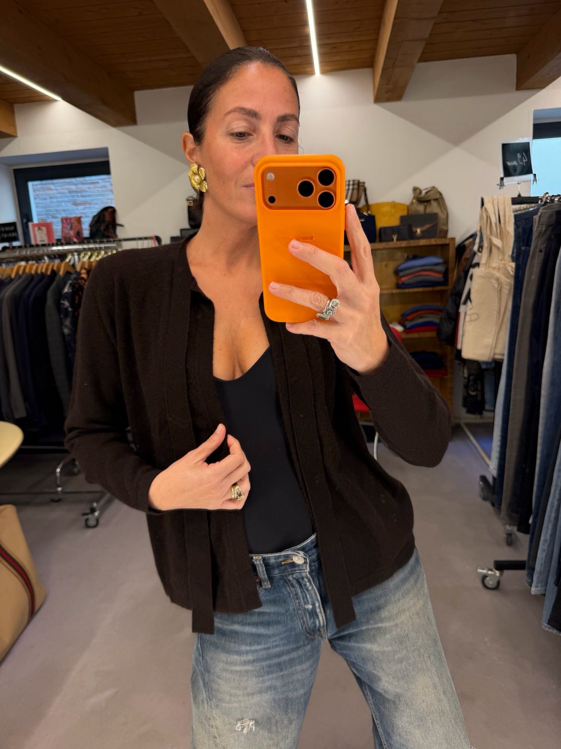 CARDIGAN PURO CASHMERE TESTA DI MORO CON SCIARPINO AL COLLO