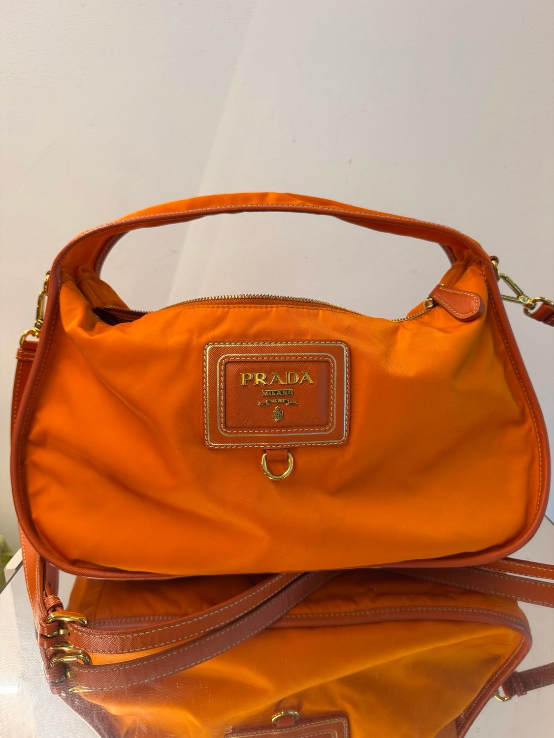 BORSA PRADA NYLON E SAFFIANO ARANCIO