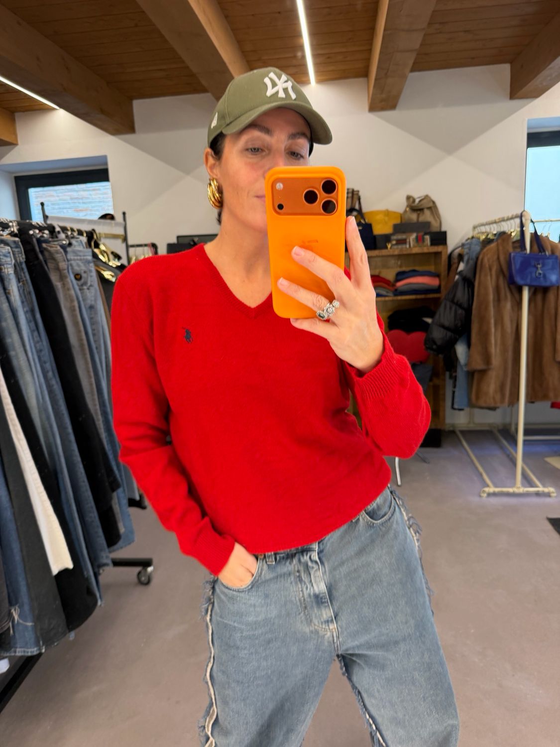 MAGLIONCINO RALPH LAUREN ROSSO PURA LANA VERGINE CAVALLINO BLU TG M
