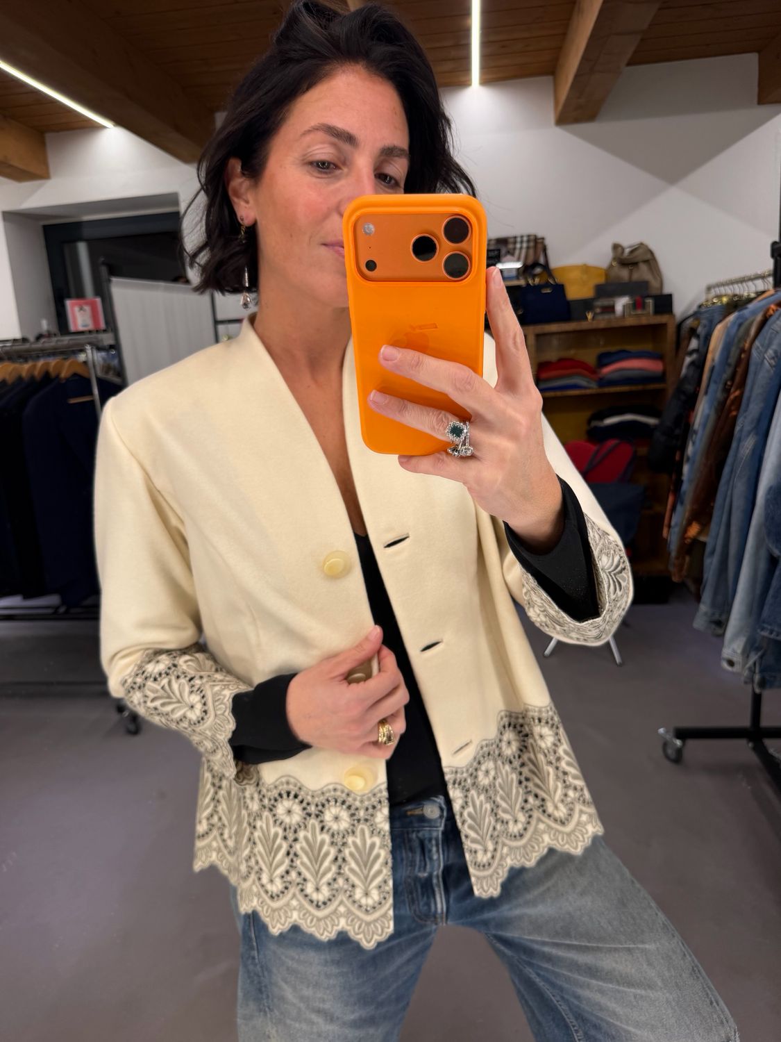 GIACCA VINTAGE PURA LANA PANNA CON PIZZO A INTAGLIO