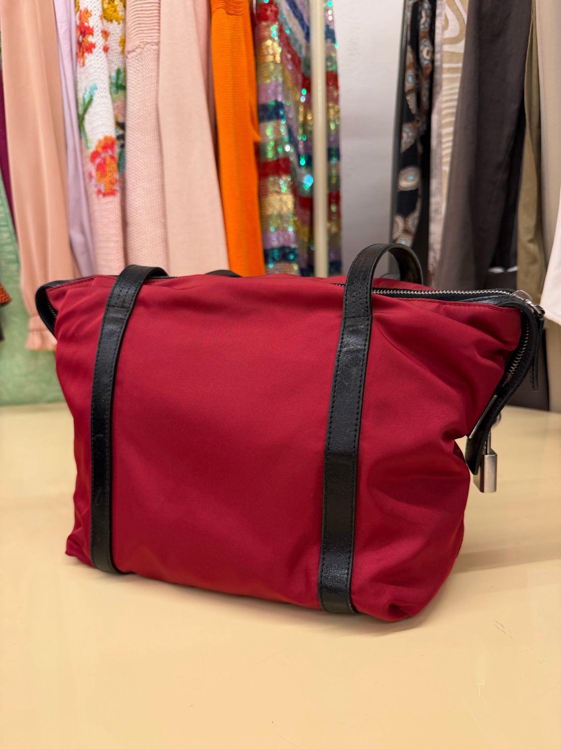 BORSA PRADA NYLON BORDEAUX PELLE NERA