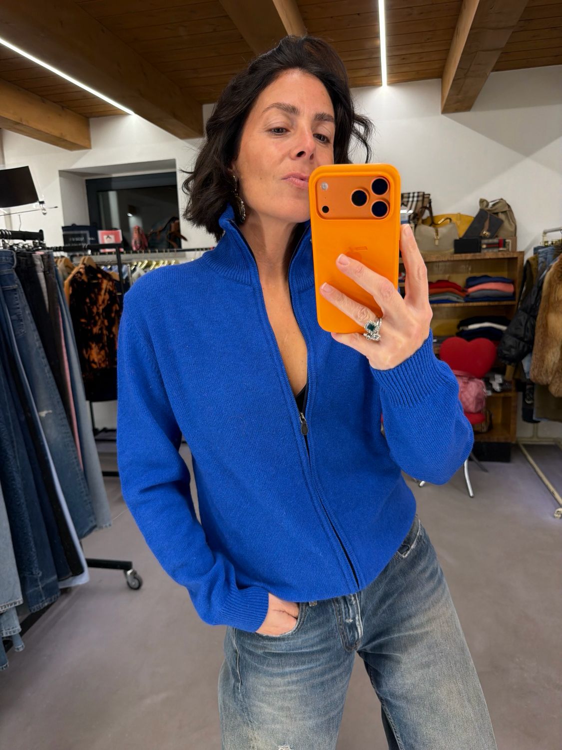 CARDIGAN CON ZIP PURO CASHMERE BLUETTE TG M 