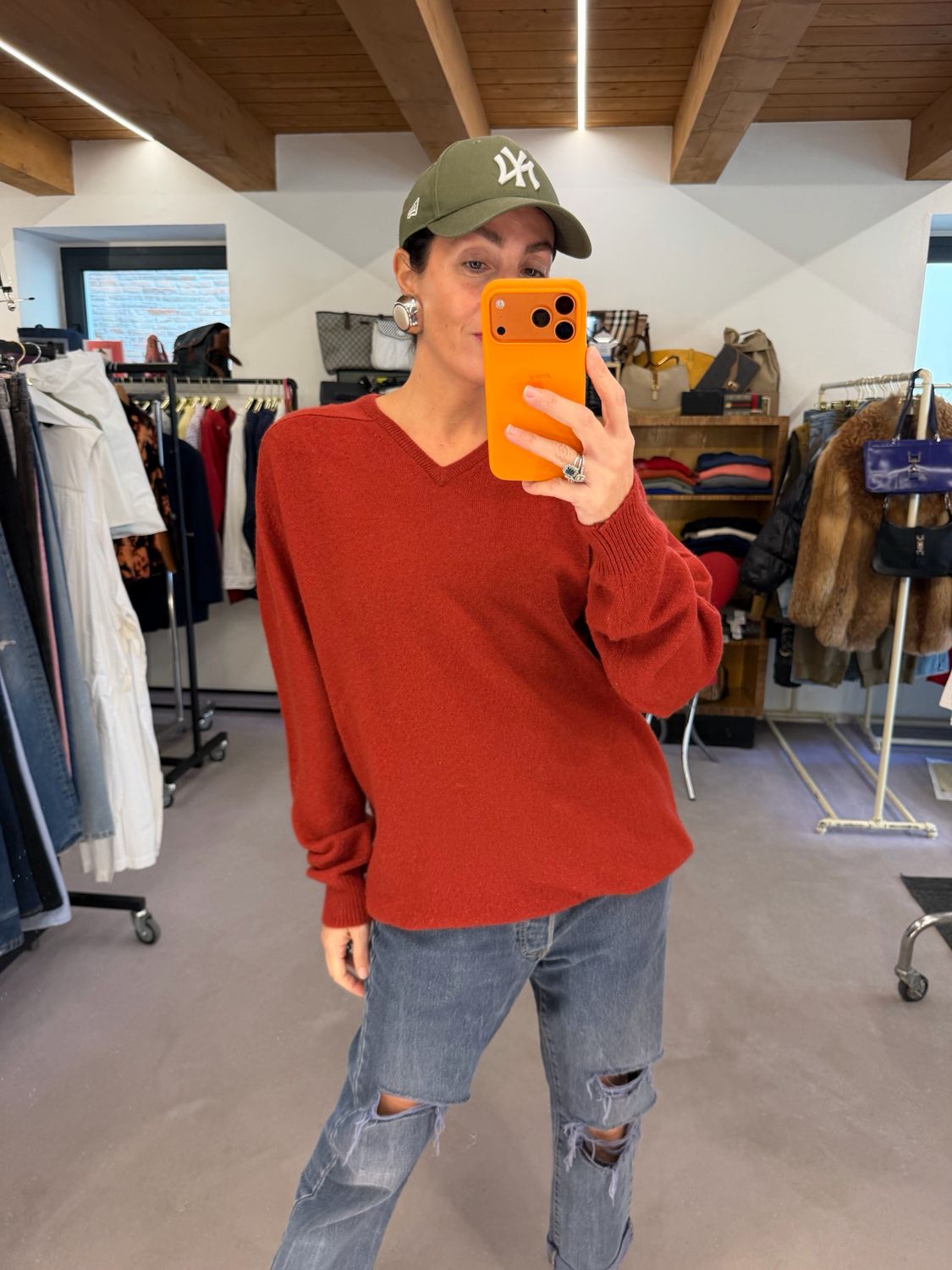 V NECK PURO CASHMERE OVER ROSSO MATTONE
