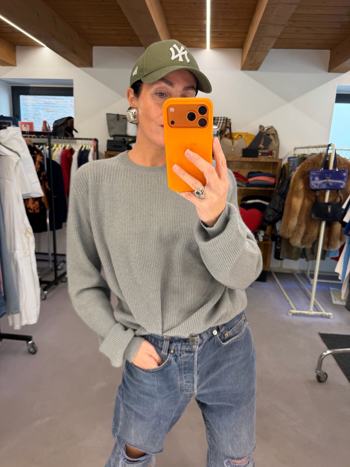 MAGLIONCINO PURO CASHMERE GIROCOLLO DOPPIA COSTA GRIGIO