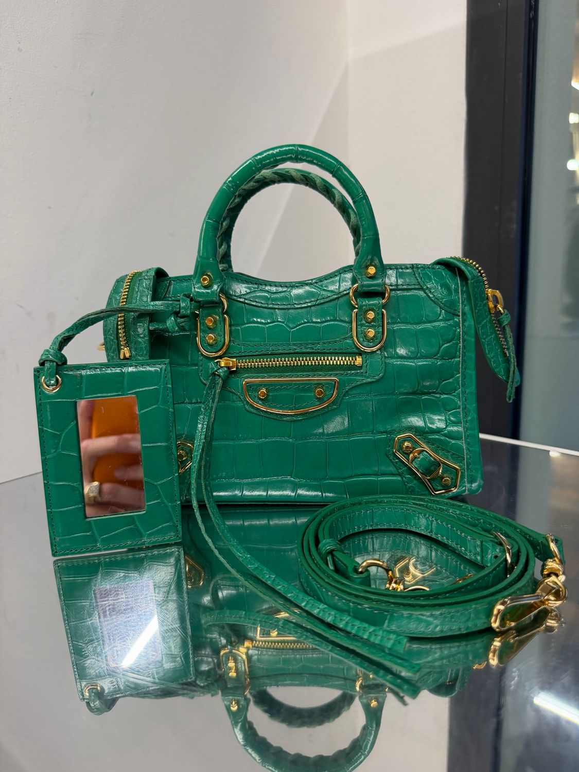 MINI CITY BALENCIAGA PELLE VERDE STAMPA COCCO