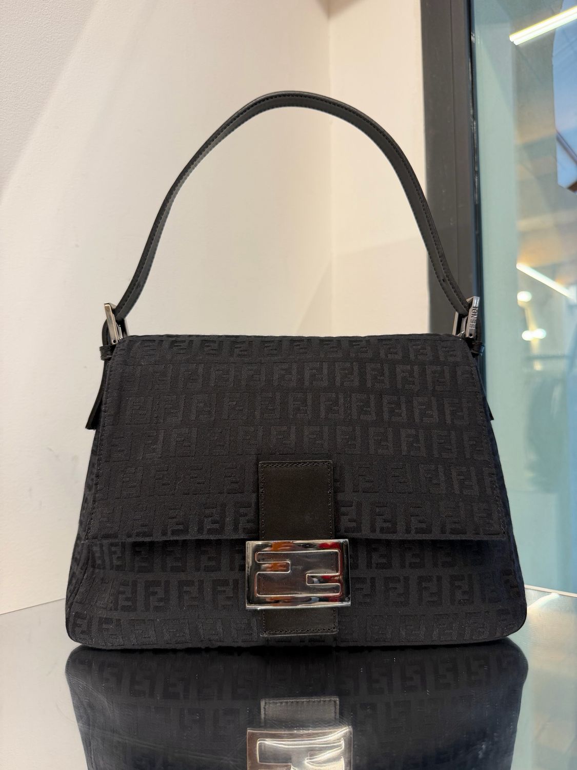FENDI MAMA BAGUETTE NERA TELA MONOGRAM ZUCCHINO NUOVA