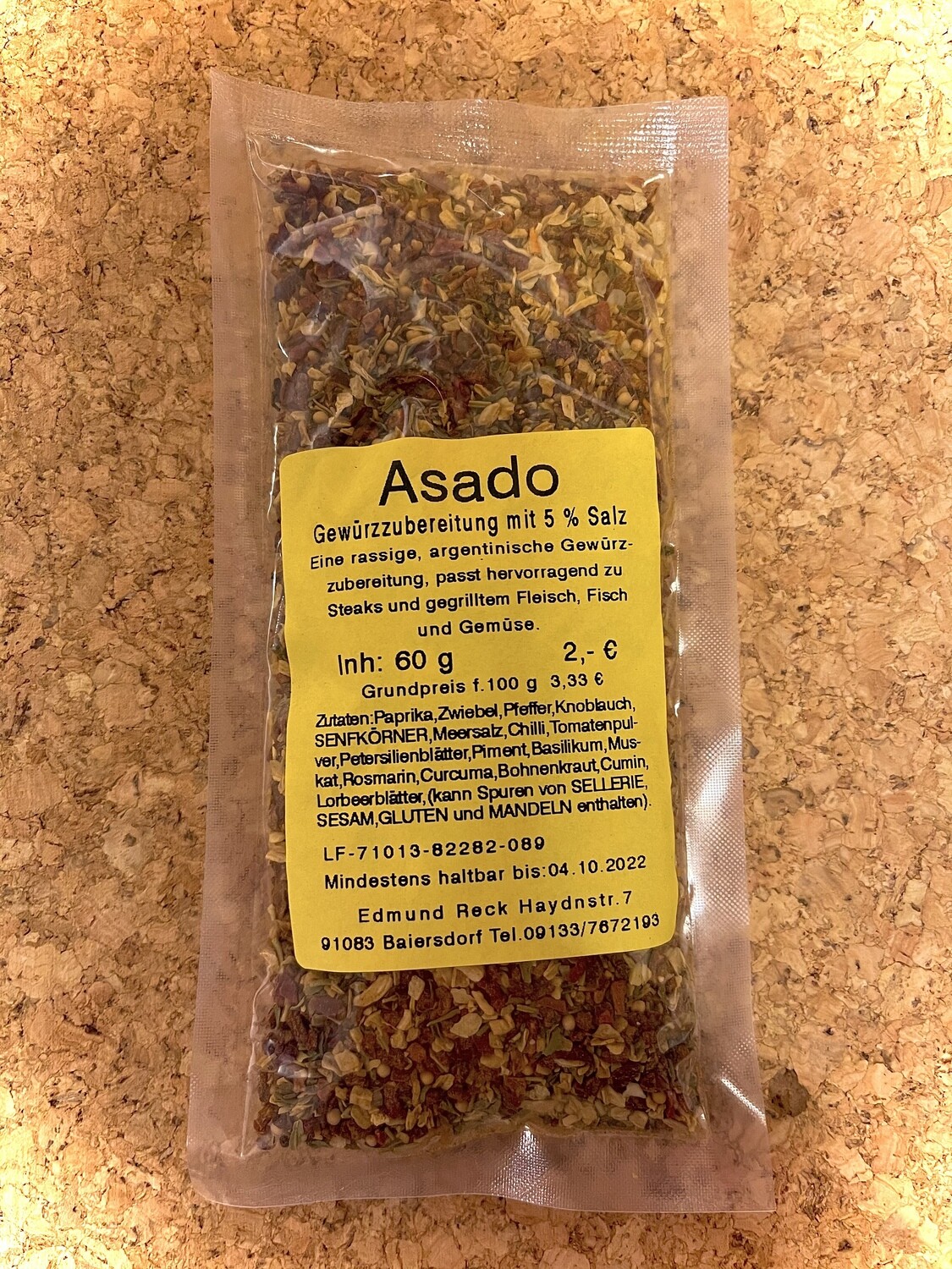 Asado Gewürzzubereitung mit 5% Salz 60g