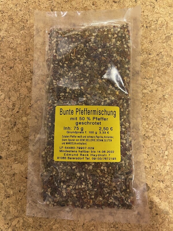 Bunte Pfeffermischung mit 50% Pfeffer geschrotet 70g