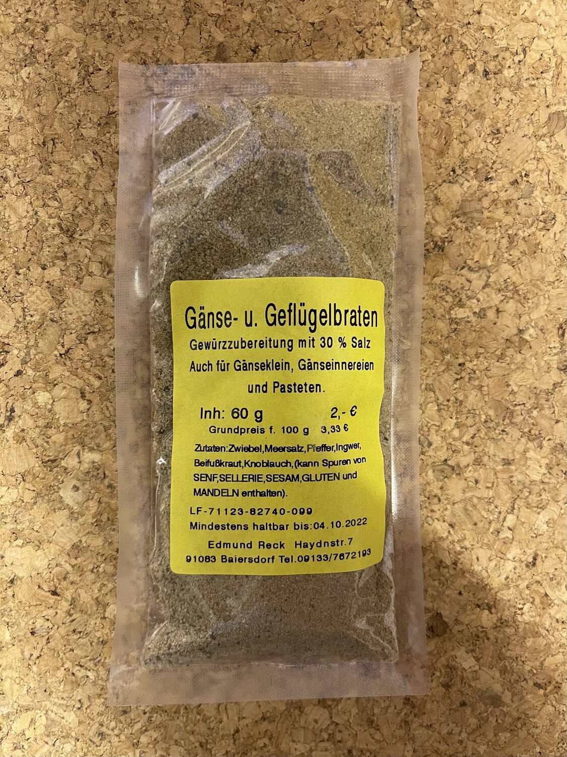 Gänse- und Geflügelbraten Gewürzzubereitung mit 30% Salz 60g