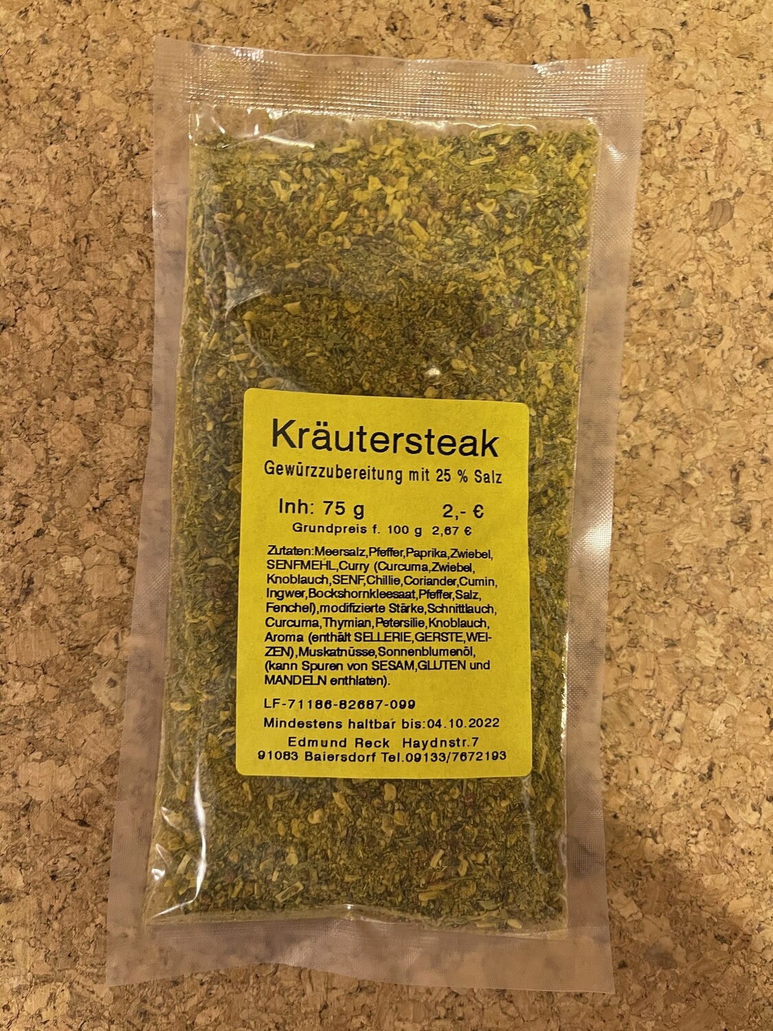 Kräutersteak Gewürzzubereitung mit 25% Salz 70g
