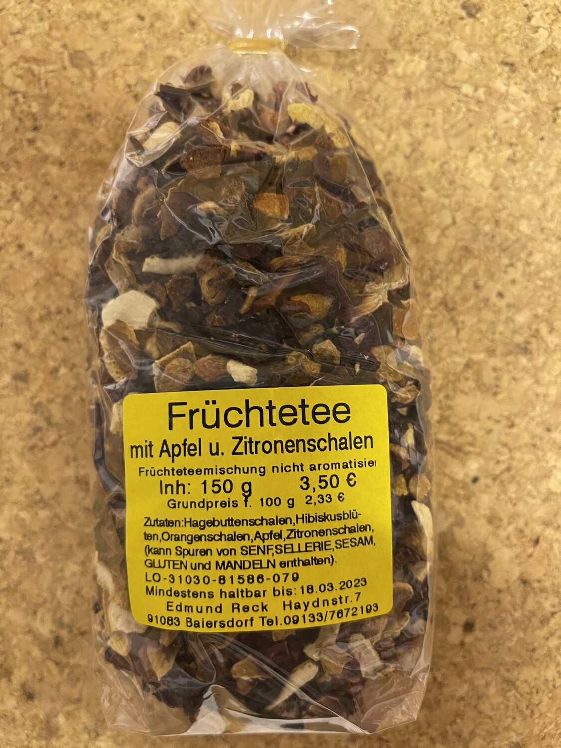 Früchtetee mit Apfel und Zitronenschalen Früchteteemischung nicht aromatisiert 150g