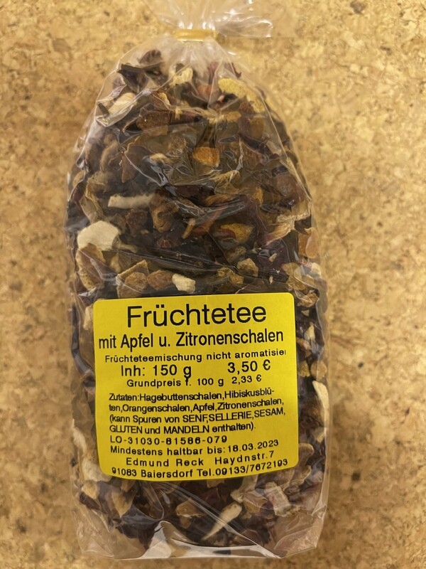 Früchtetee mit Apfel und Zitronenschalen Früchteteemischung nicht aromatisiert 150g