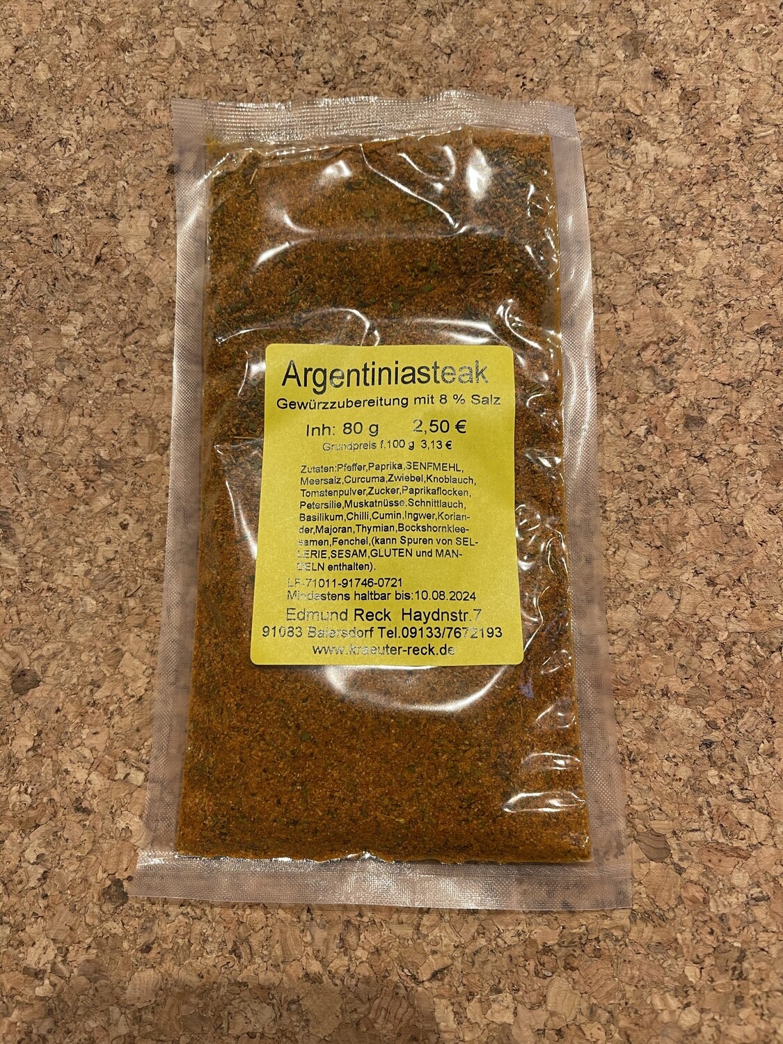 Argentiniasteak Gewürzzubereitung mit 8% Salz 80g