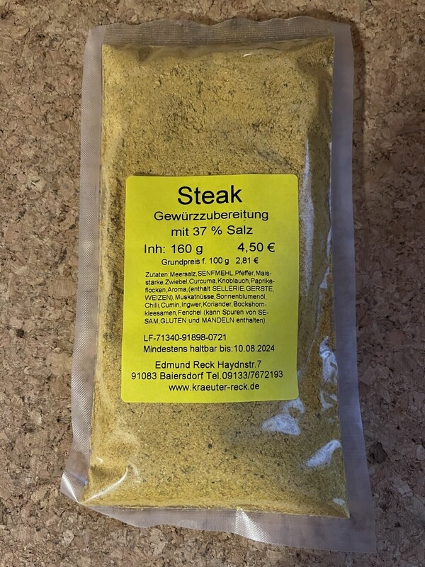 Steak Gewürzzubereitung mit 37% Salz 140g
