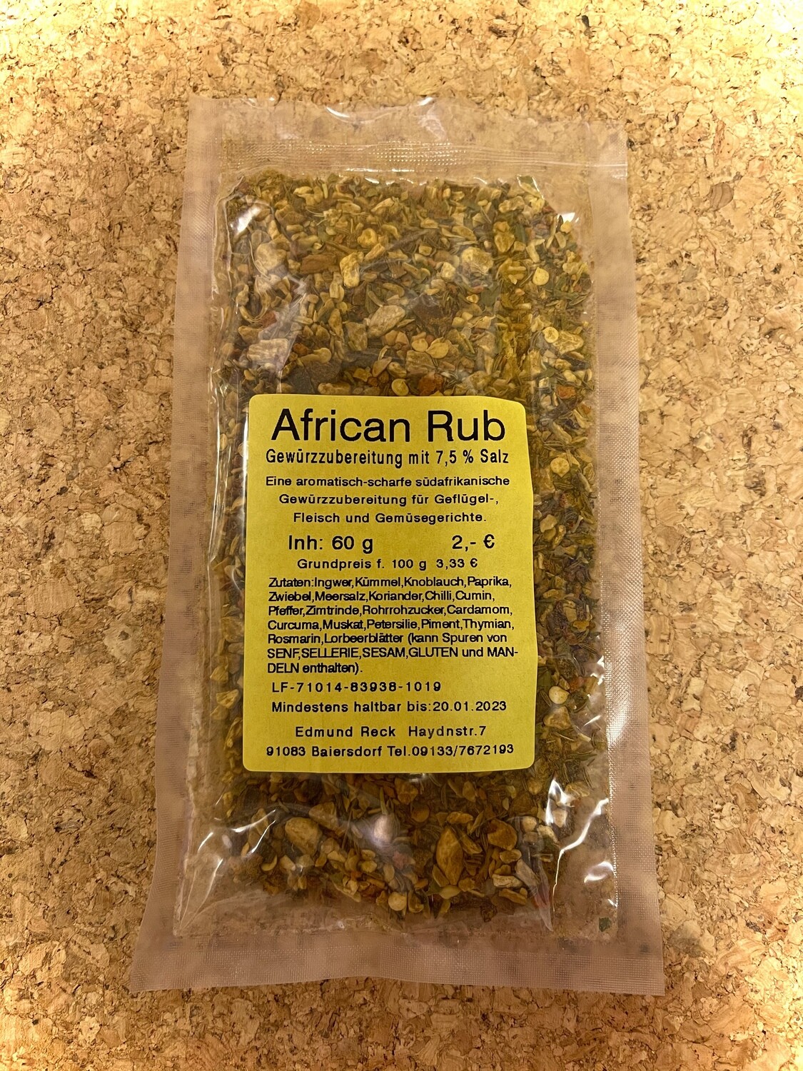 African Rub Gewürzzubereitung mit 7,5% Salz 60g