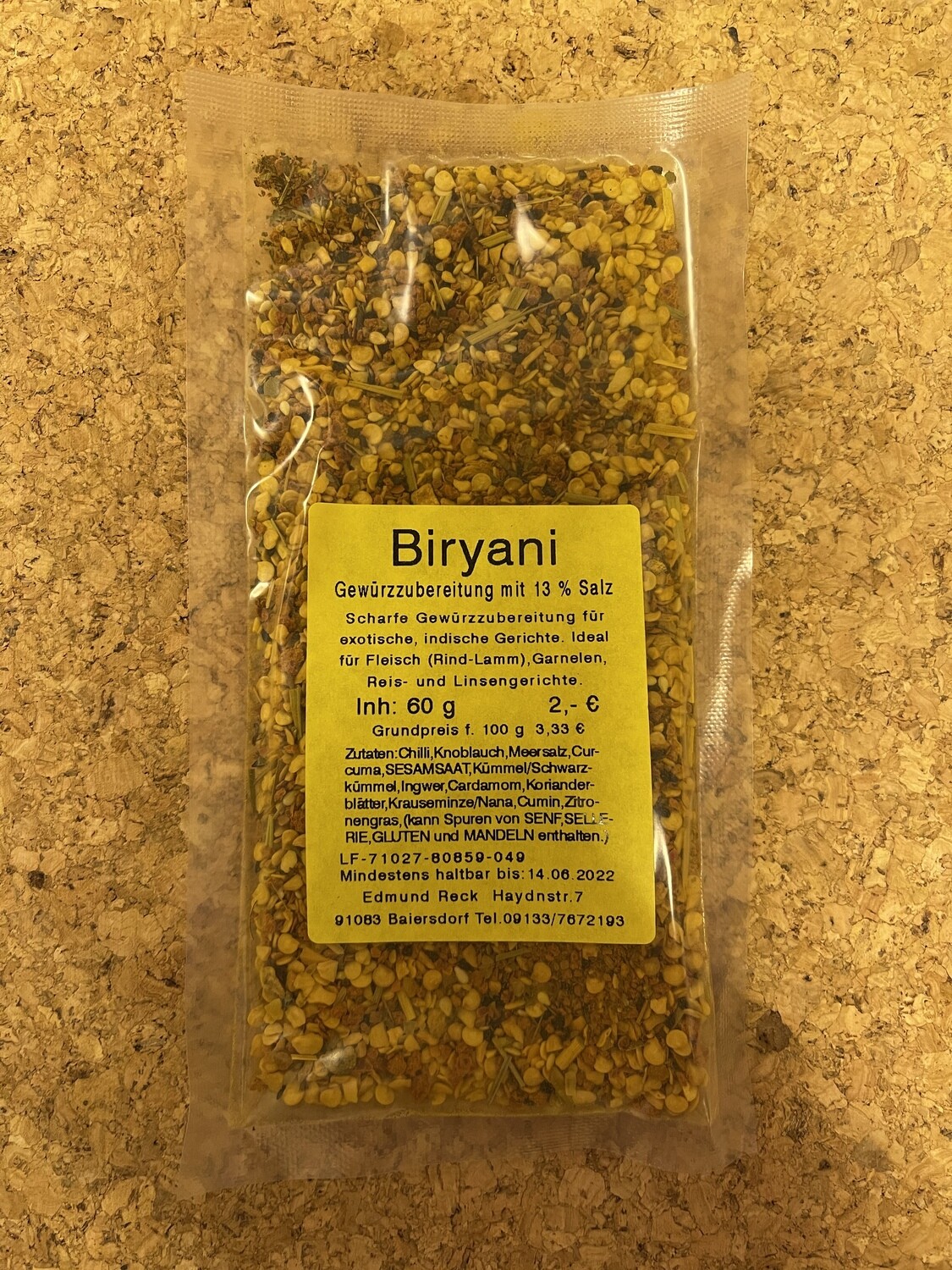 Biryani Gewürzzubereitung mit 13% Salz 60g